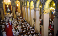 Christian Orthodox faithful pray at the Holy Trinity Church in Addis Ababa