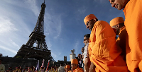 BAPS Hindu monks visit the Eiffel Tower during their Paris trip to open a new temple