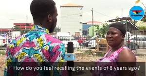 A victim of the collapsed building sharing her story with GhanaWeb's George Ayisi