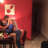 Adesua in a passionate kiss with Kunle