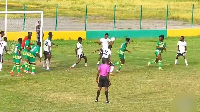 The referee awarded a penalty after the ball appeared to have struck the hand of a player in the box