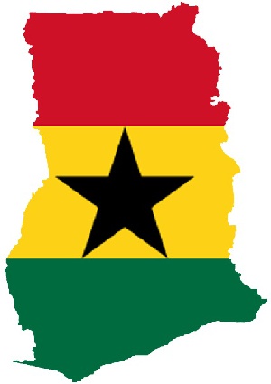 The Ghana map with national colours