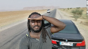 Nicholas Afedi Donkoh takes a selfie in Morocco. His near-5,000 mile road trip took nine days