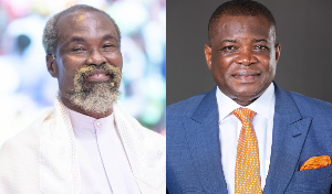 L-R: Adom Kyei-Duah (M) and Roads Minister Kwame Governs Agbodza (R)