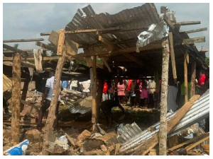 The explosion claimed three lives, injured three others and caused extensive damage to properties