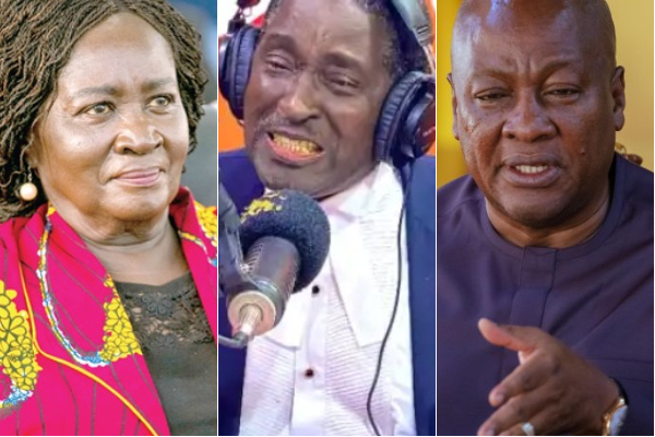 Effah Dartey (M) says it is wrong Prof Naana Jane (L) and John Mahama (R) are out of the country