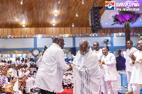 Dr Bawumia (left) shaking hands with Stephen Adom Kyei-Duah (right)