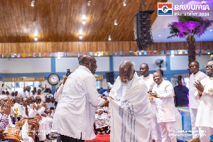 Dr Bawumia (left) shaking hands with Stephen Adom Kyei-Duah (right)