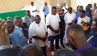 Bawumia (in smock) being prayed for after a meeting with clergymen - File photo