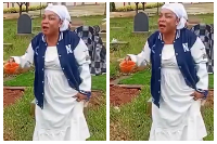 The grieving mother of the late Nana Agyei Oduro at his graveside