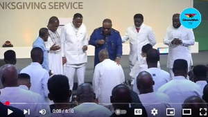 Rev. Isaac Owusu-Bempah, Nicholas Duncan-Williams and others praying for President Mahama (kneeling)