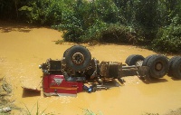 The tipper truck in the galamsey pit at Nsuapemso in Fanteakwa South