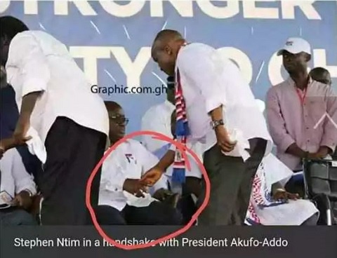 President Nana Addo Dankwa Akufo-Addo in a handshake with Stephen Ntim