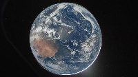 The image, titled Hello, World, shows the Earth and Venus as seen from the Orion capsule