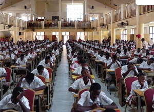 Some students of GSTS seated in the classroom during an exam Some students of GSTS seated in the classroom during an exam