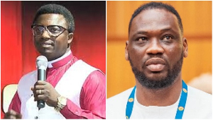 Prophet Opambour (L) has shared his thoughts after OK Frimpong (R) arrest in UK Prophet Opambour (L) has shared his thoughts after OK Frimpong (R) arrest in UK