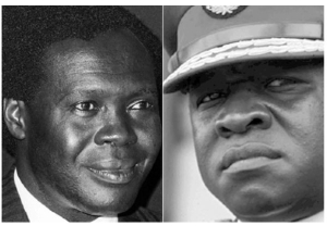 L-R. Apollo Milton Obote and Idi Amin Dada, were allies but fell out later in the political game