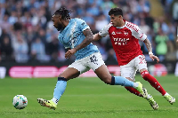 Semenyo (L) got past Hincapie (R) a couple of times during the game