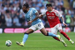 Semenyo (L) got past Hincapie (R) a couple of times during the game