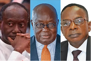 L-R: Ex-Finance Minister Ken Ofori-Atta ex-President Nana Akufo-Addo and ex-A-G Johnson Asiedu