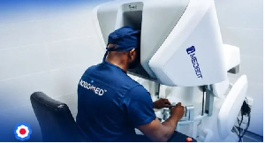 Robotic surgeon who led the procedure, Prof Obi Davies-Ekwenna, during the tele-robotic surgery