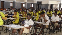 Students writing the Basic Education Certificate Examinations(BECE)