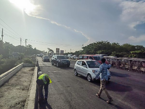 Drivers using the the bridge which has been opened to traffic