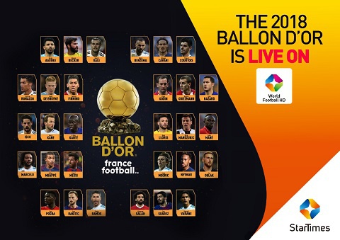 The 2018 Ballon d'OR will be live on StarTimes