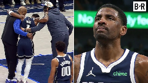 Irving being escorted to the FT line (L)  and teary Irving taking the FTs (R)