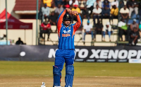 Vaibhav Sooryavanshi celebrates his half-century against Zimbabwe