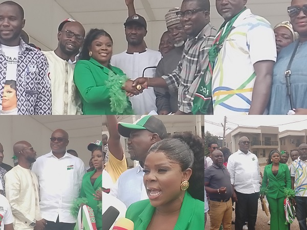 Rita Amonu Gyamfua Antwi (green) was accompanied by party supporters