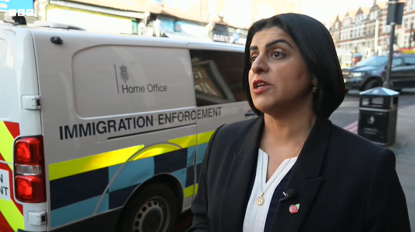Home Secretary Shabana Mahmood walks outside of Downing Street