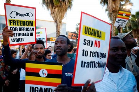 Some migrants have been opposed to plans to relocate them to Uganda
