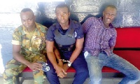 From left: Corporal Bernard Tsagli, Corporal Isaac Amejor, and Crosby Ofori after their arrest