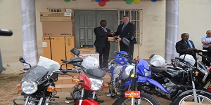 Prosper Ablor recieving operational equipment from the French Embassy