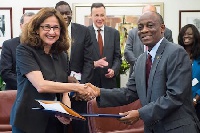 File photo of Mahama with Finance Minister Seth Terkper at the signing og the IMF deal