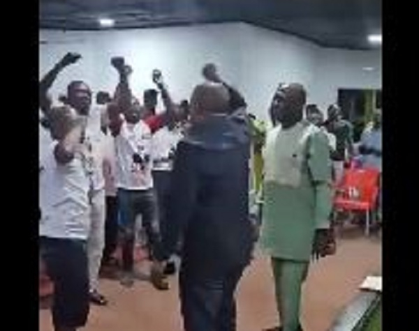 Lord Commey (back facing the camera) charging the crowd at Ken Agyapong’s campaign event