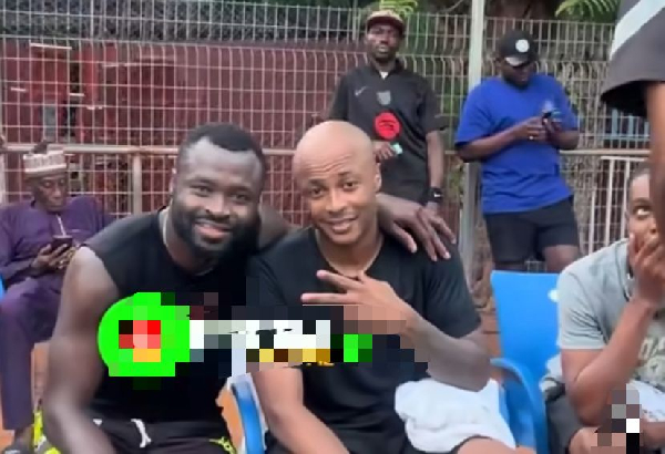 Bright (L) and Dede Ayew (R) at Nania Park