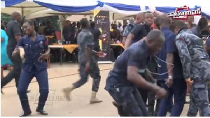 Some police officers dancing to Shata Wale's 'kakai'