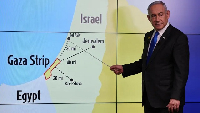 The map Mr Netanyahu used in his speech to foreign media