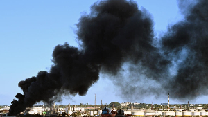Black smoke clouds could be seen billowing from the inferno