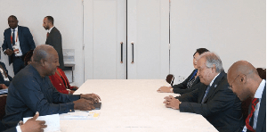 President John Mahama seen in a meeting with UN Secretary-General António Guterres