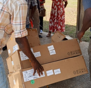 Some medical equipments are being carried to the Ho Teaching Hospital