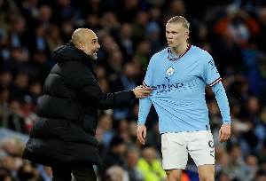 Spanish manager Pep Guardiola and striker Erling Haaland Spanish manager Pep Guardiola and striker Erling Haaland
