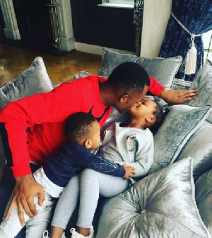 Jordan Ayew with his son and daughter