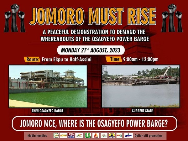 The residents aims to protest the disappearance of the Osagyefo Power Barge.