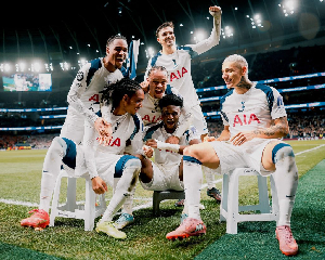 Mohammed Kudus (Sitting in the middle) celebrating the goal with team mates