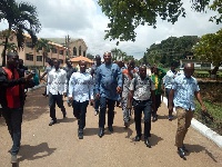 Education minister Dr Mathew Opoku Prempeh (middle) on his visit to the school