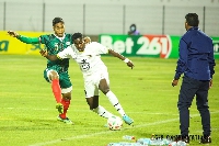 Black Stars winger, Ernest Nuamah in action against Madagascar