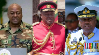 President Mahama wearing the Army's camo green and red and the Navy uniform